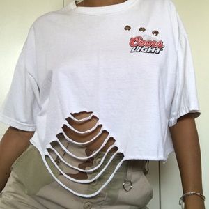 COORS LIGHT DISTRESSED CROP TOP